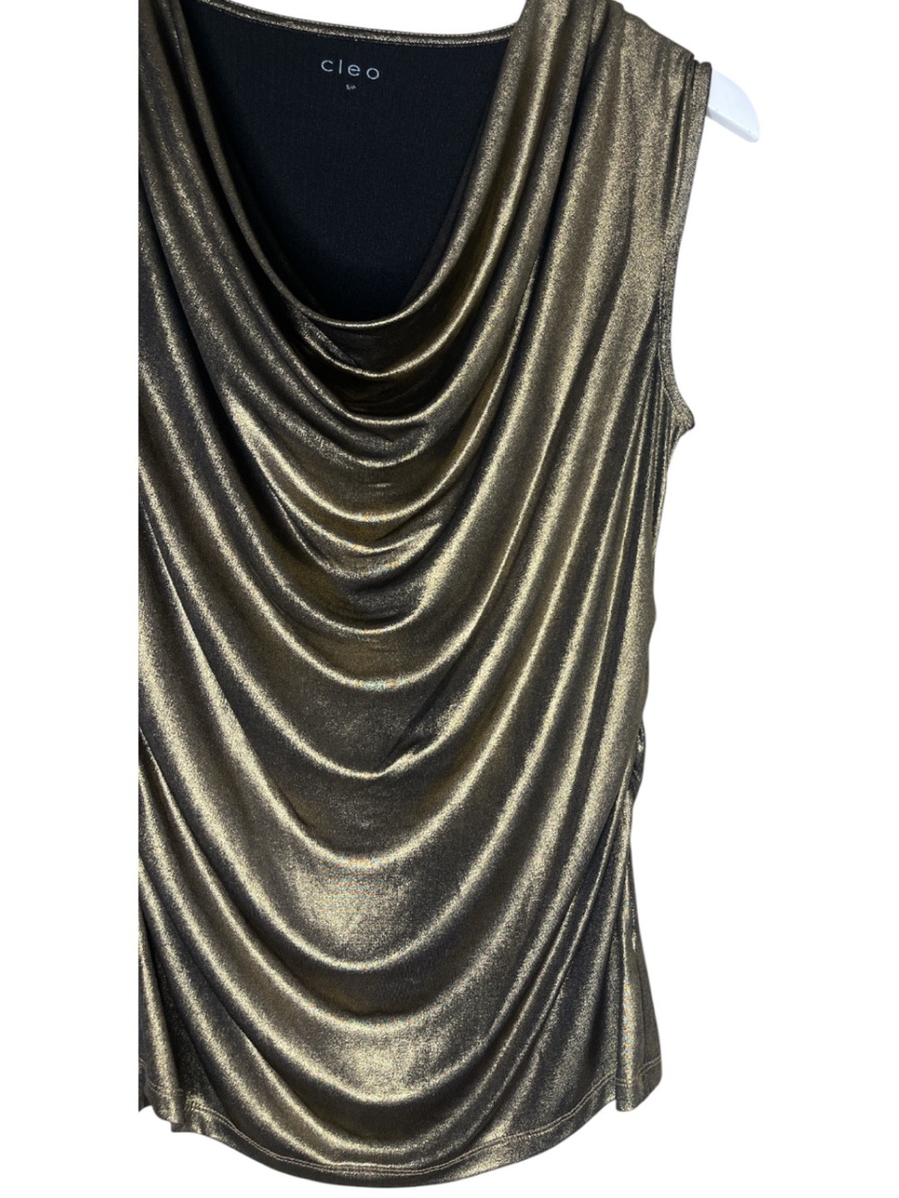 CLEO Metallic Gold Cowl Neck Sleeveless Blouse Top Grunge Retro S - Picture 5 of 9